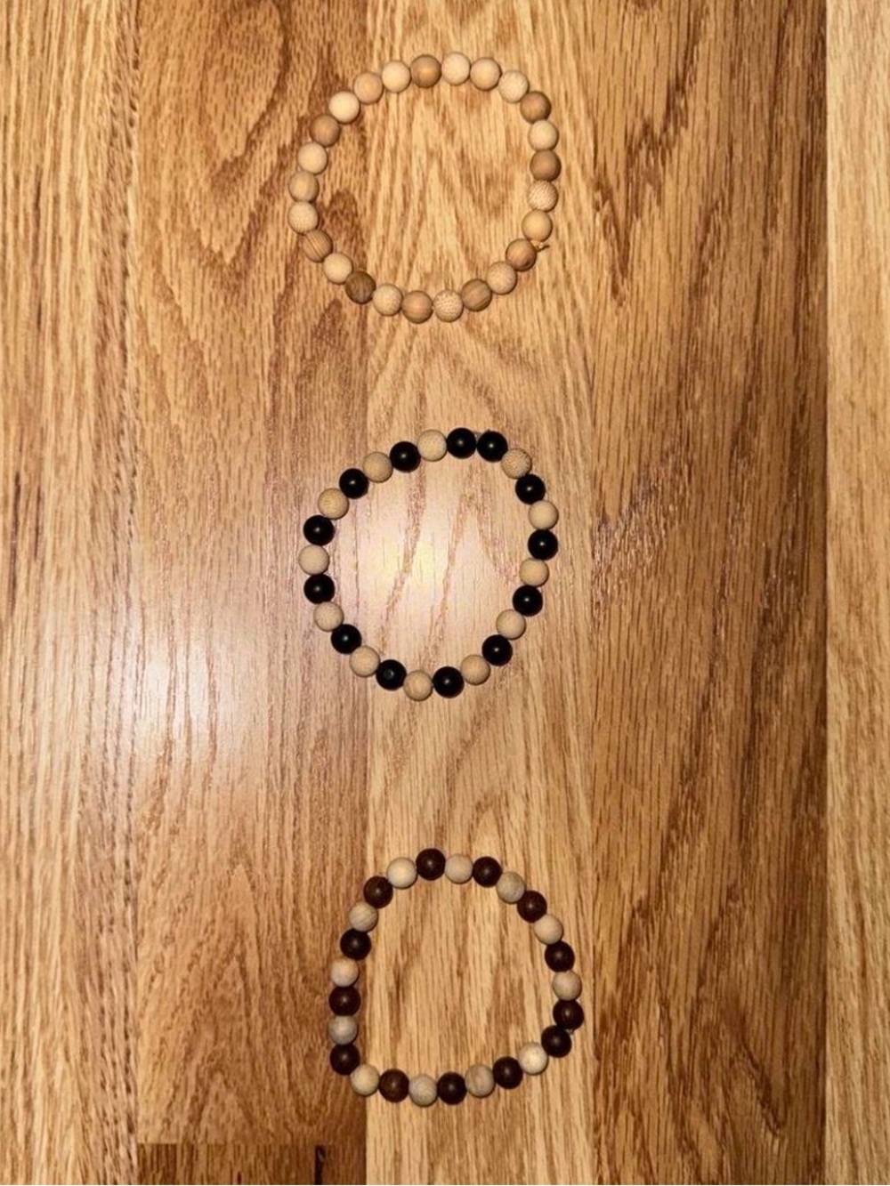 Wooden Bead Stretch Bracelet Set - Natural Tan, Brown & Black - Picture 3 of 5